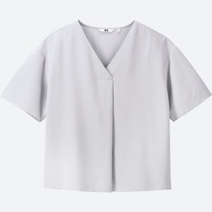 Like New Drape V Neck Short Sleeve Blouse